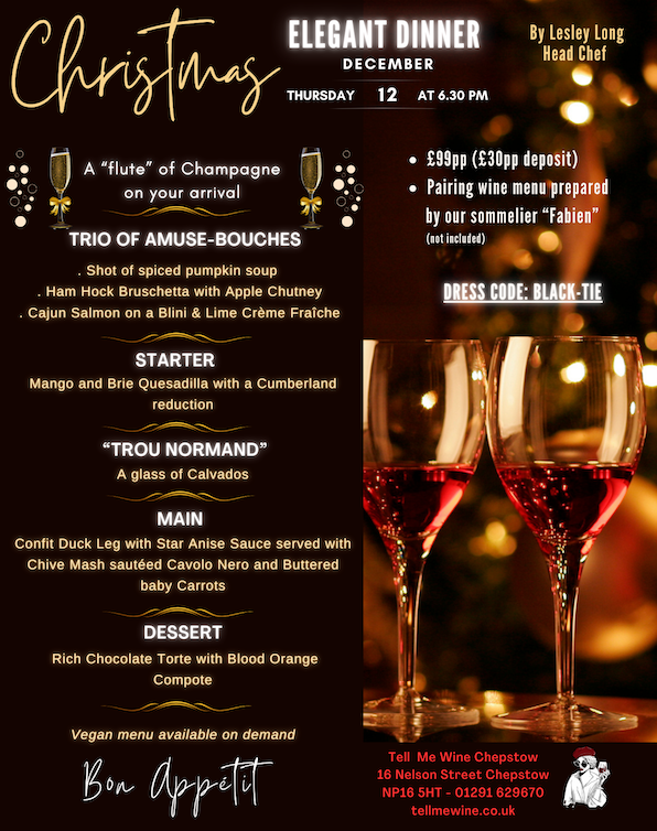 Christmas Elegant Dinner - Thursday 12/12/2024 - 6.30pm - Deposit £30